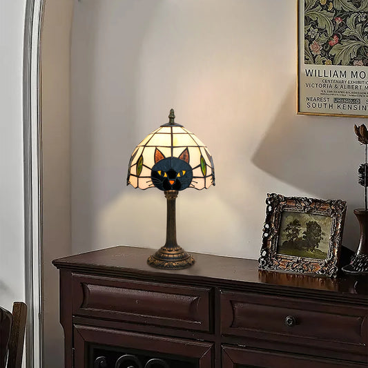 Black Cat Stained Glass Table Lamp – Artistic Cat Lover Bedside Decor