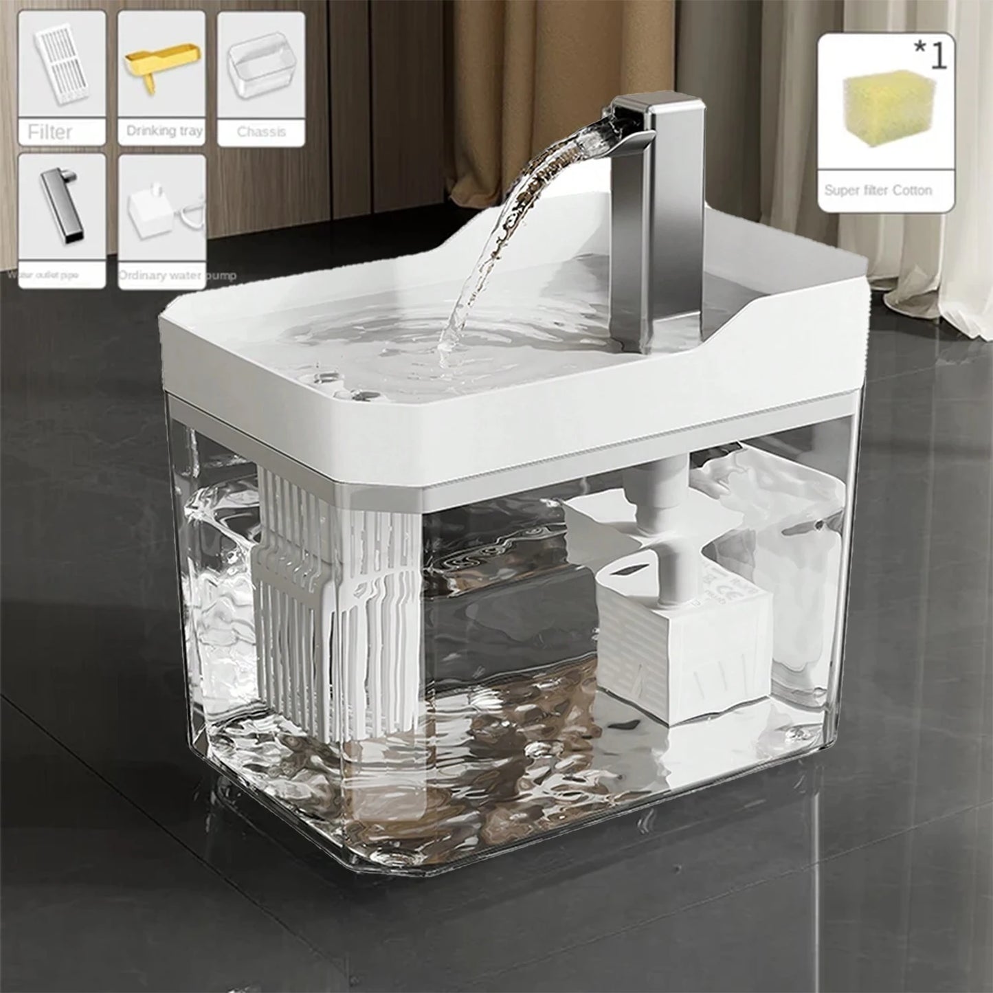 Cat Water Fountain Auto Filter – Transparent USB Silent Drinker