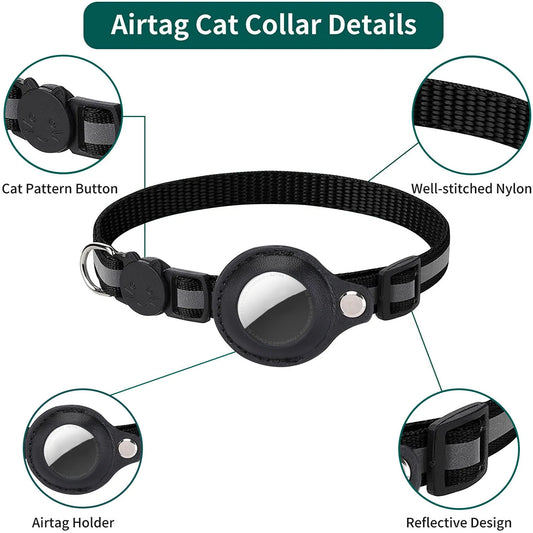 Cat AirTag Holder Collar – Breakaway Reflective Waterproof Bell