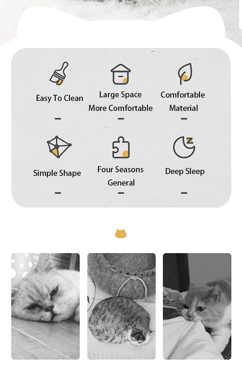 Cat Head Shape Plush Cave Bed – Warm, Non-Slip & Semi-Enclosed Cat House