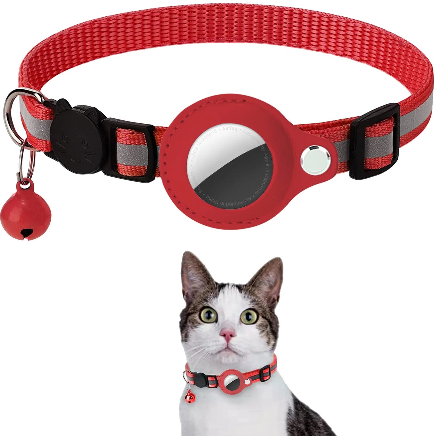 Cat AirTag Holder Collar – Breakaway Reflective Waterproof Bell