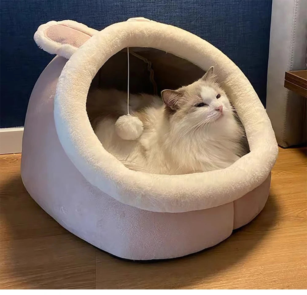 Foldable Cat Cave Bed with Animal Ear Design – Washable, Breathable & Cozy for Cats and Small Dogs