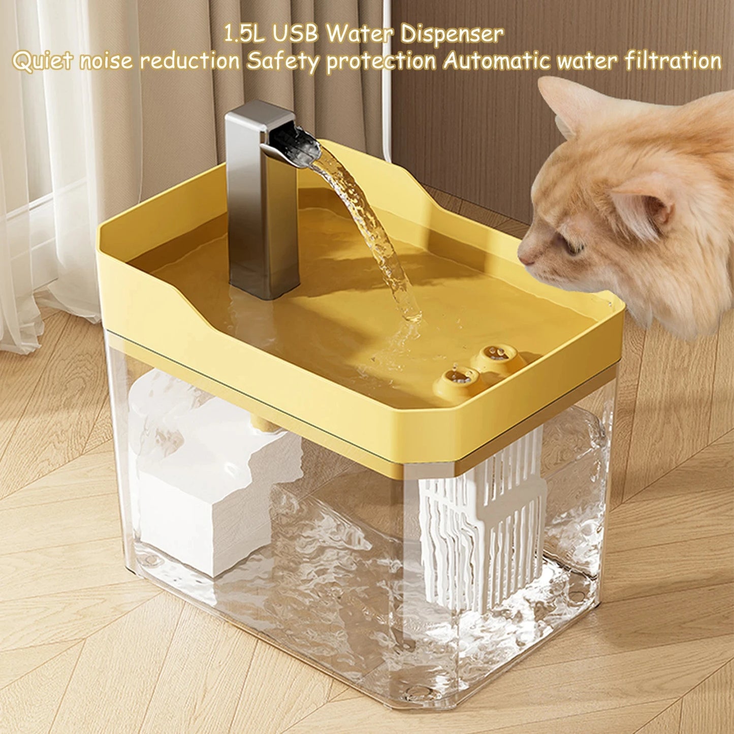 Cat Water Fountain Auto Filter – Transparent USB Silent Drinker