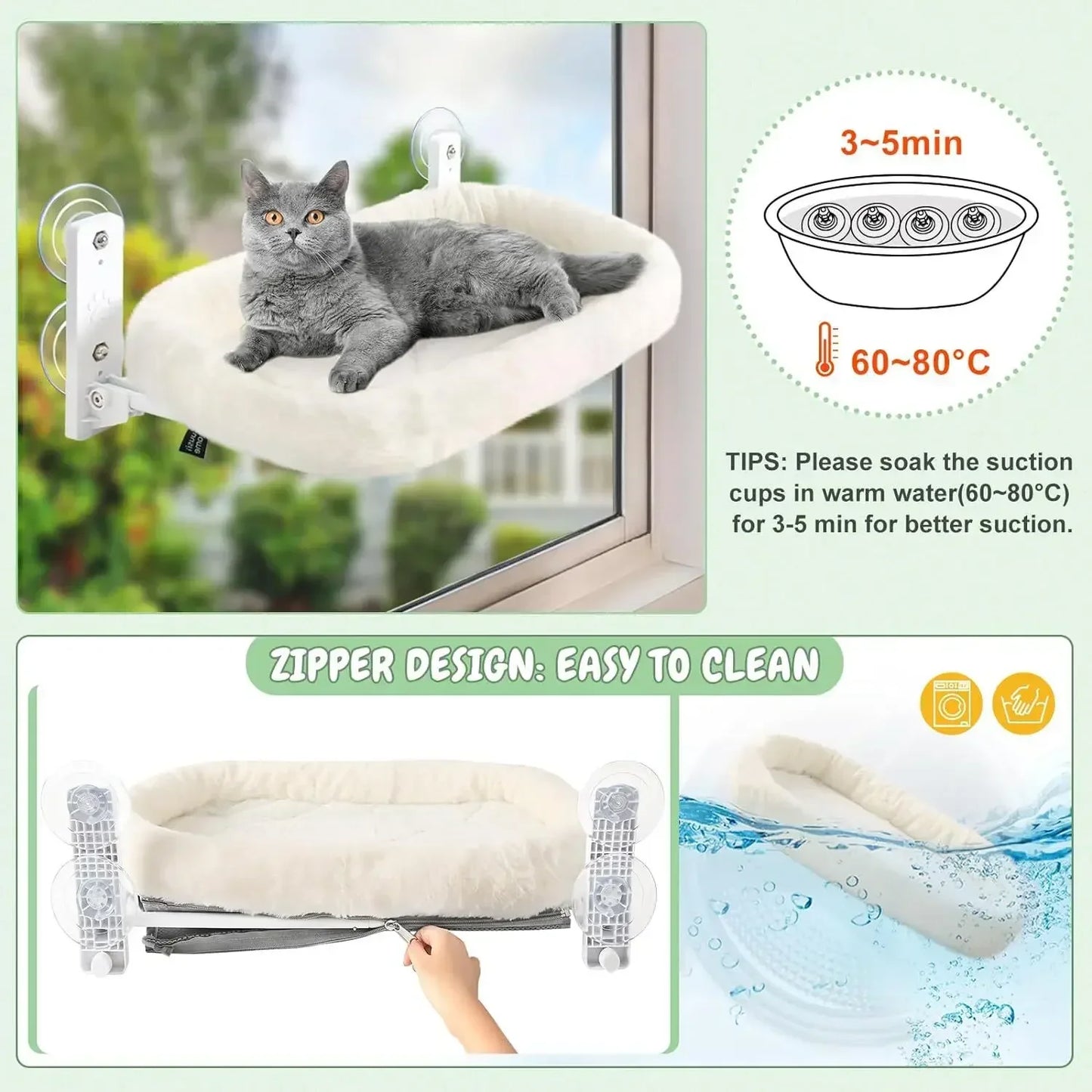 Window Cat Hammock – Suction Cup Perch for Sunbathing Cats