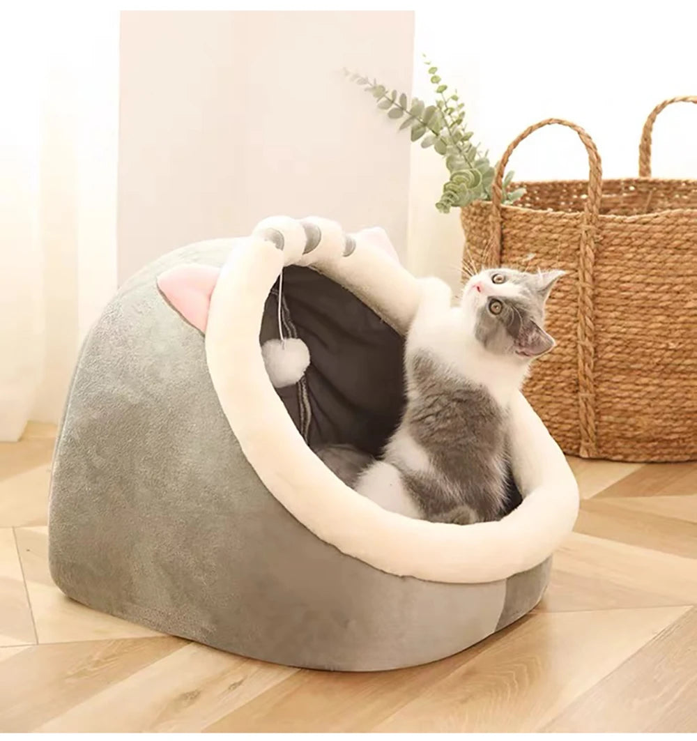 Foldable Cat Cave Bed with Animal Ear Design – Washable, Breathable & Cozy for Cats and Small Dogs