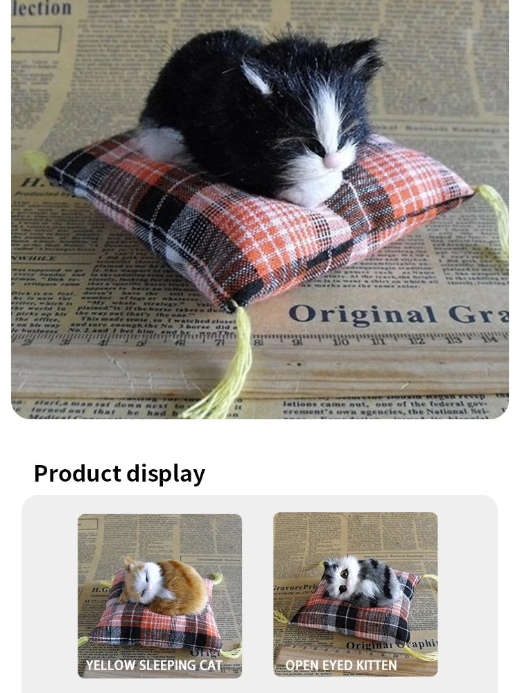 Realistic Napping Cat Ornament – Lifelike Cat Cushion Decor for Home & Desk
