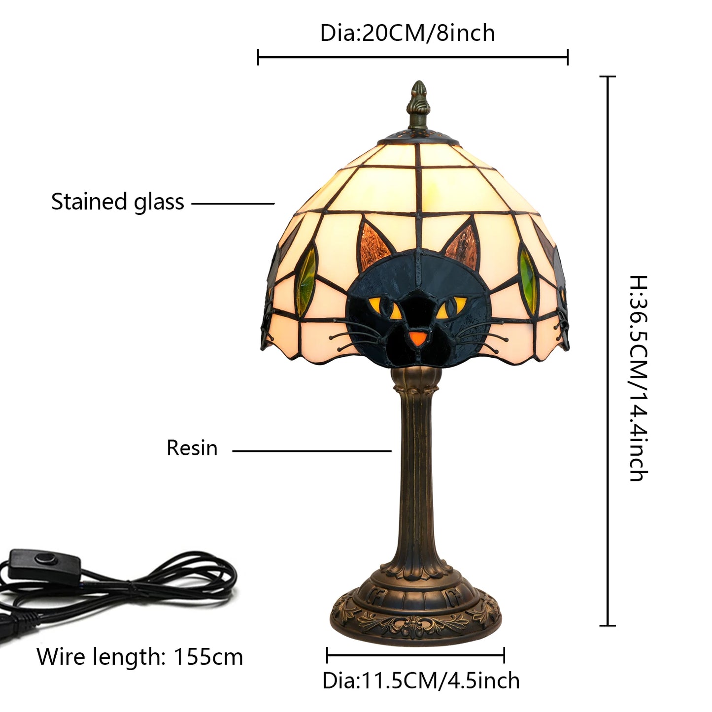 Black Cat Stained Glass Table Lamp – Artistic Cat Lover Bedside Decor