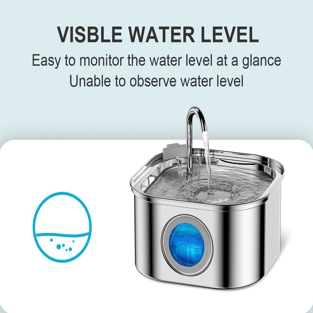 Stainless Steel Cat Water Fountain – 2.2L Auto Filter with Sensor