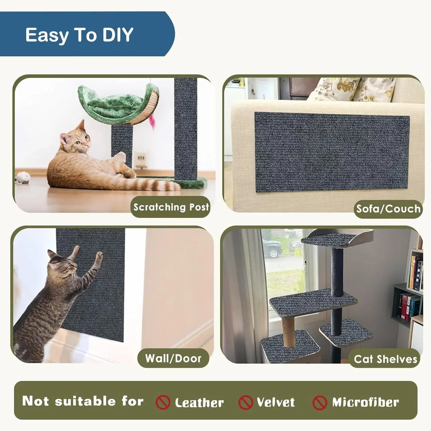 Self-Adhesive Cat Scratching Mat – Trimmable Furniture Protector for Cats