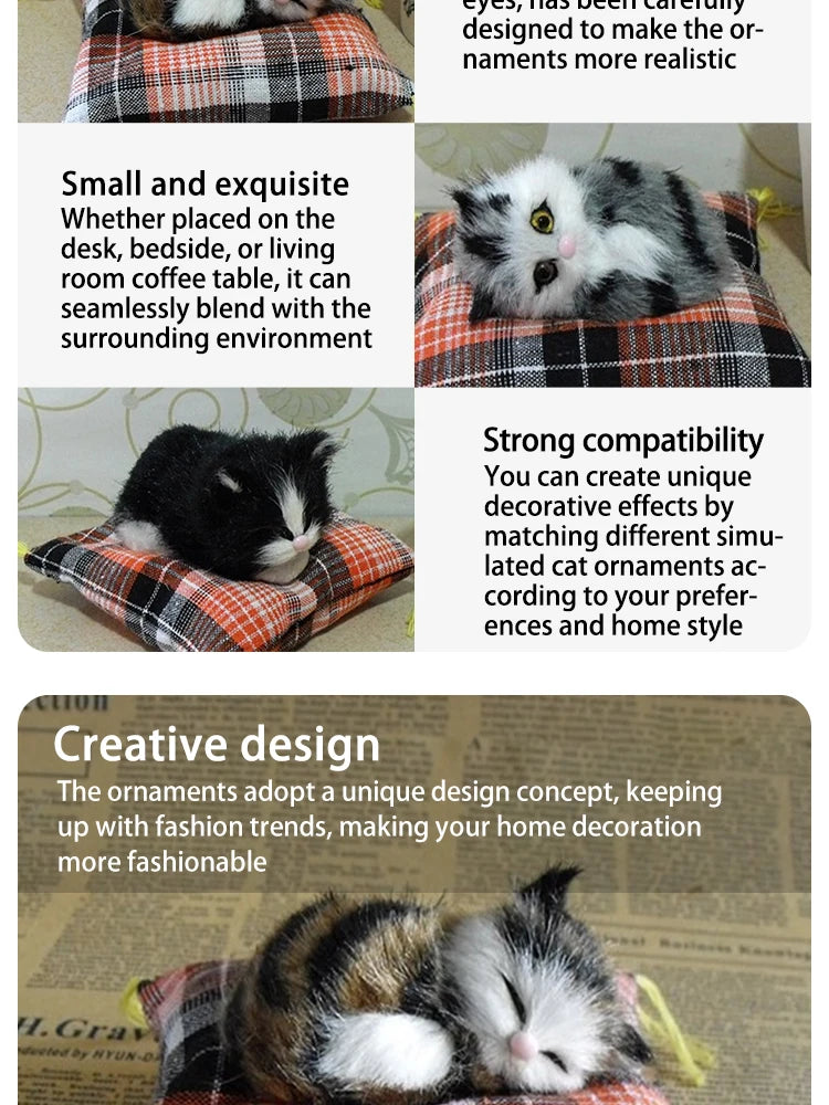 Realistic Napping Cat Ornament – Lifelike Cat Cushion Decor for Home & Desk