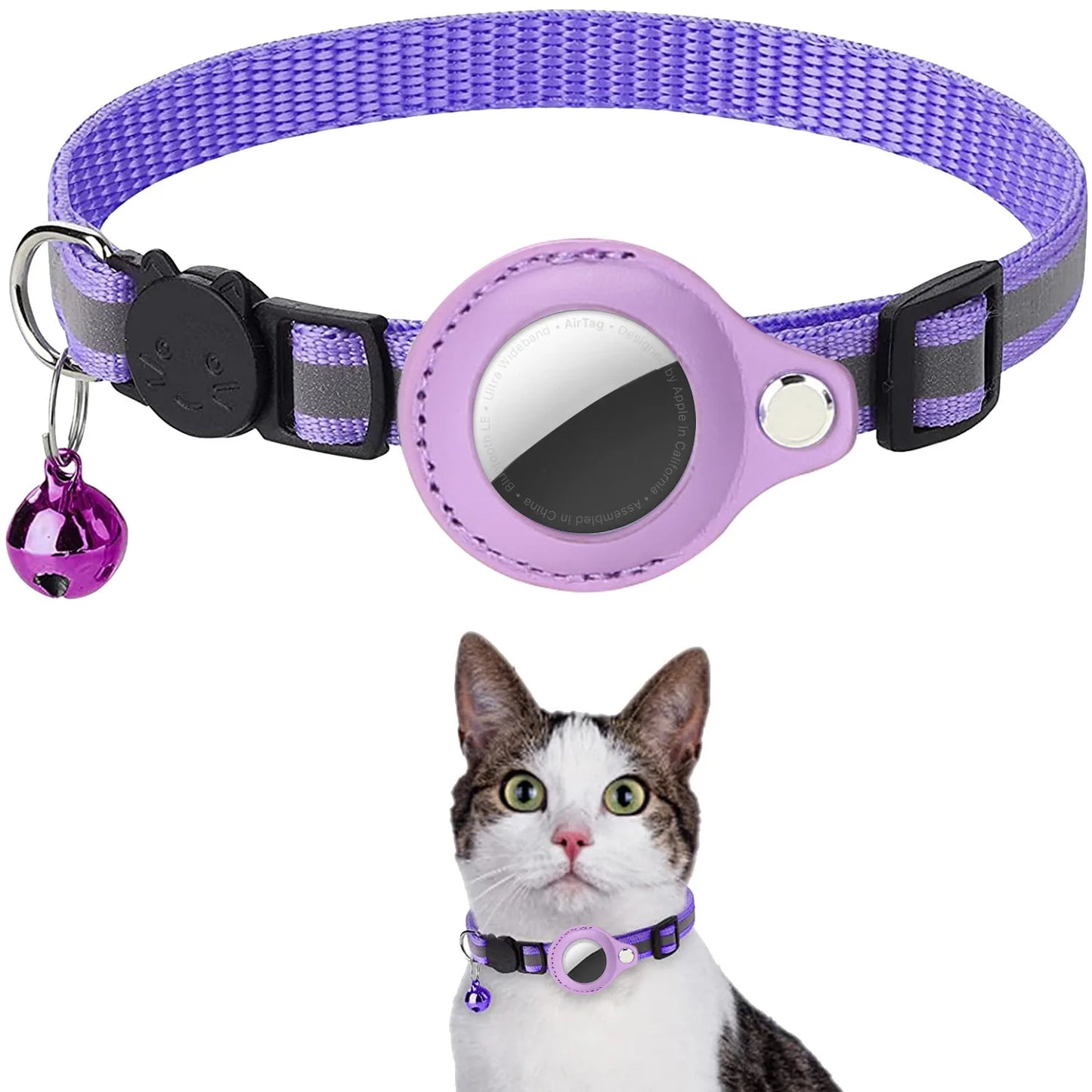Cat AirTag Holder Collar – Breakaway Reflective Waterproof Bell