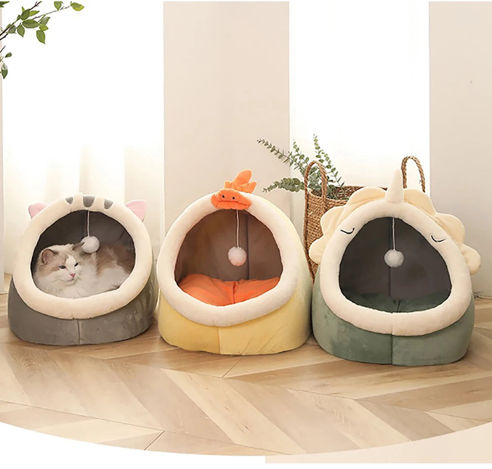 Foldable Cat Cave Bed with Animal Ear Design – Washable, Breathable & Cozy for Cats and Small Dogs