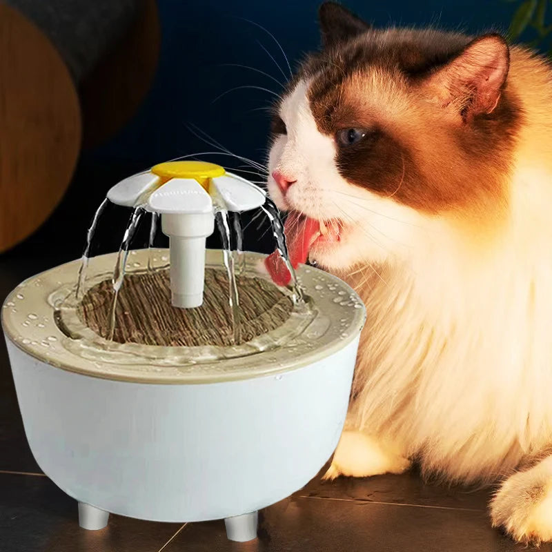 Wood Grain Cat Water Fountain – 1.2L Silent USB Auto Filter