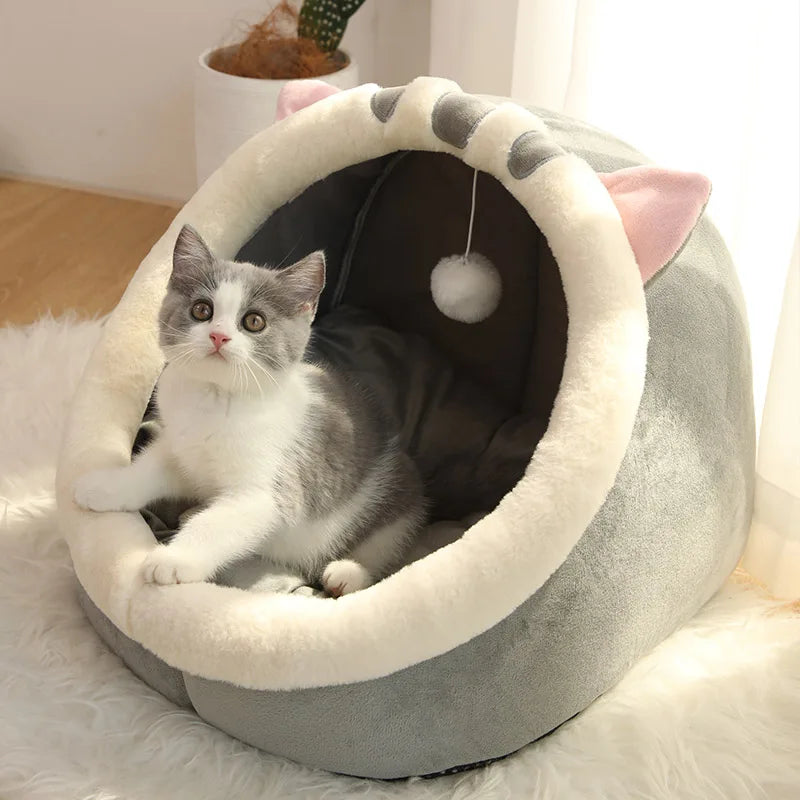 Foldable Cat Cave Bed with Animal Ear Design – Washable, Breathable & Cozy for Cats and Small Dogs