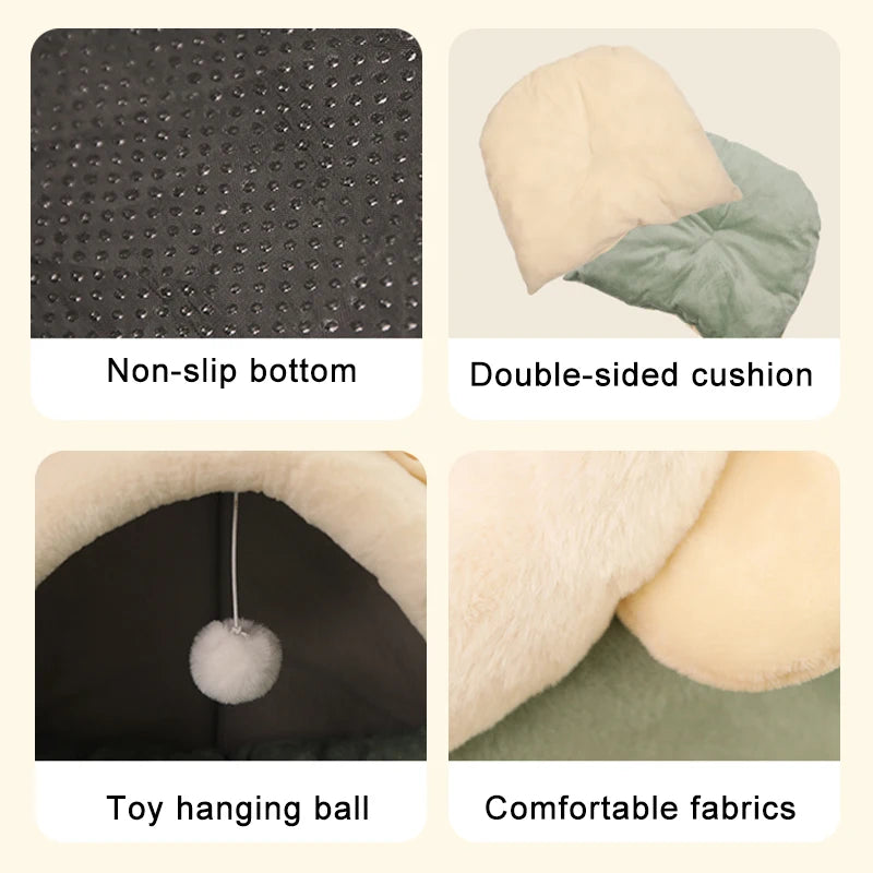 Foldable Cat Cave Bed with Animal Ear Design – Washable, Breathable & Cozy for Cats and Small Dogs