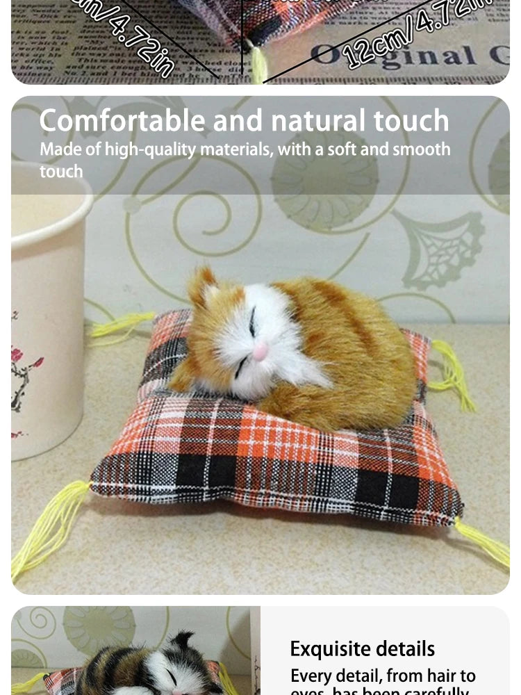 Realistic Napping Cat Ornament – Lifelike Cat Cushion Decor for Home & Desk