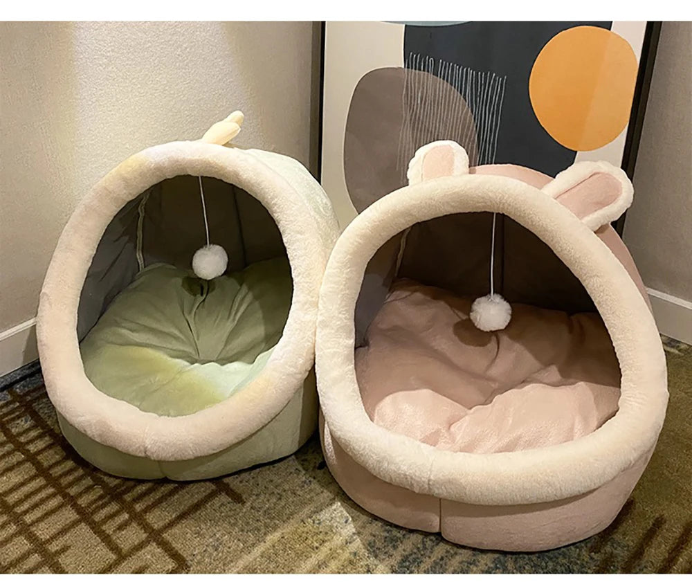 Foldable Cat Cave Bed with Animal Ear Design – Washable, Breathable & Cozy for Cats and Small Dogs