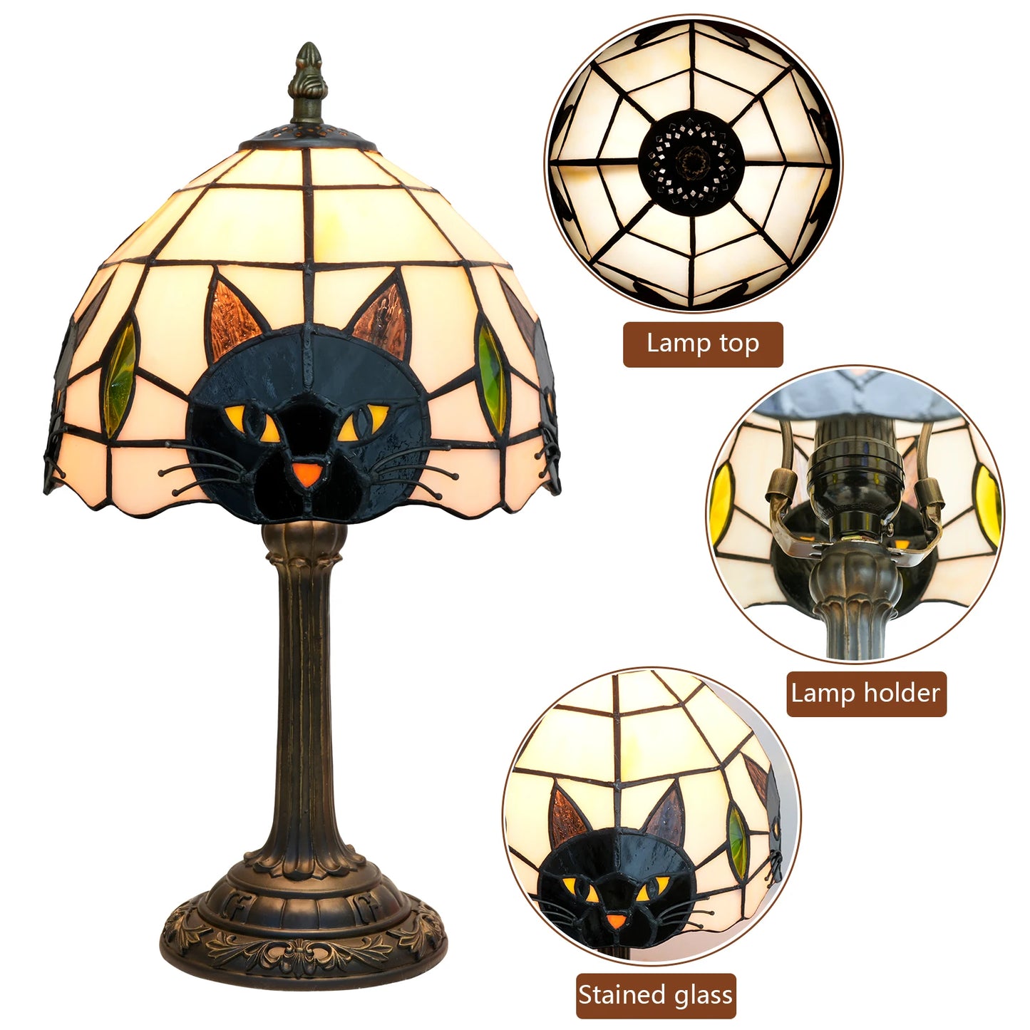 Black Cat Stained Glass Table Lamp – Artistic Cat Lover Bedside Decor
