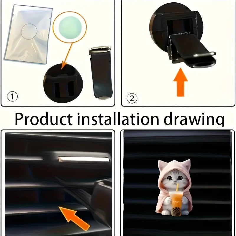 Cute Cat Car Air Freshener – Acrylic Vent Clip Aromatherapy Decor