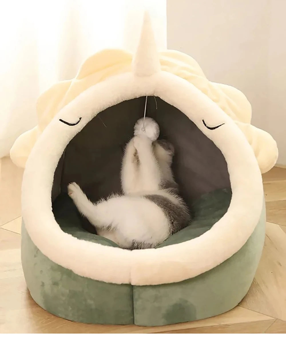 Foldable Cat Cave Bed with Animal Ear Design – Washable, Breathable & Cozy for Cats and Small Dogs