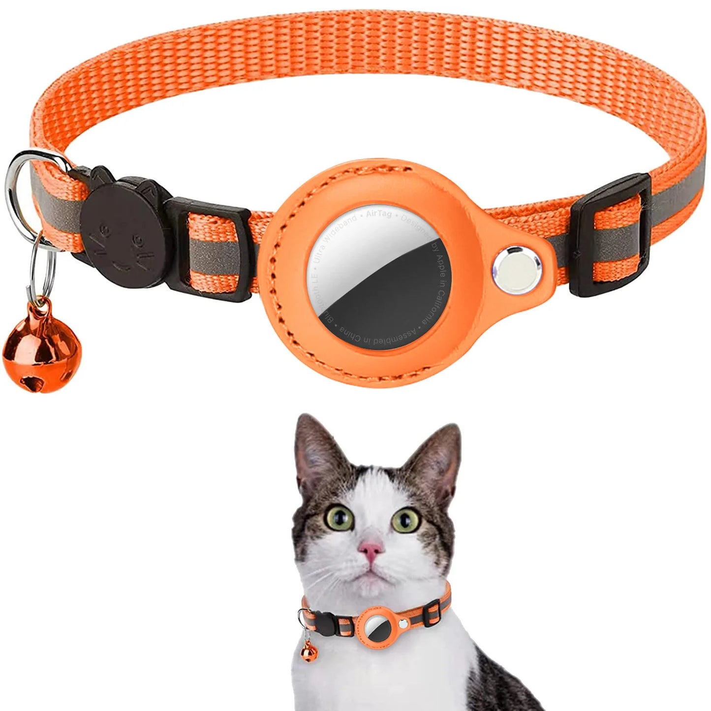 Cat AirTag Holder Collar – Breakaway Reflective Waterproof Bell