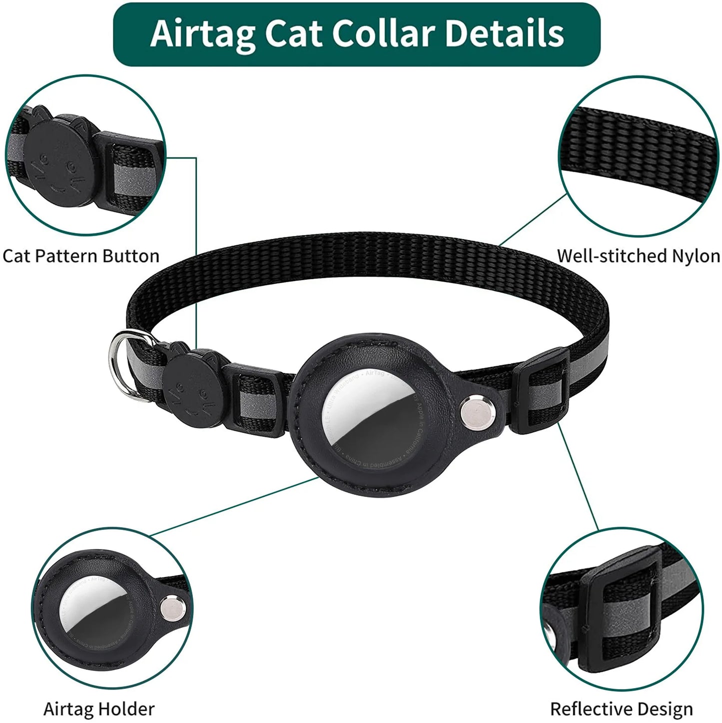 Cat AirTag Holder Collar – Breakaway Reflective Waterproof Bell