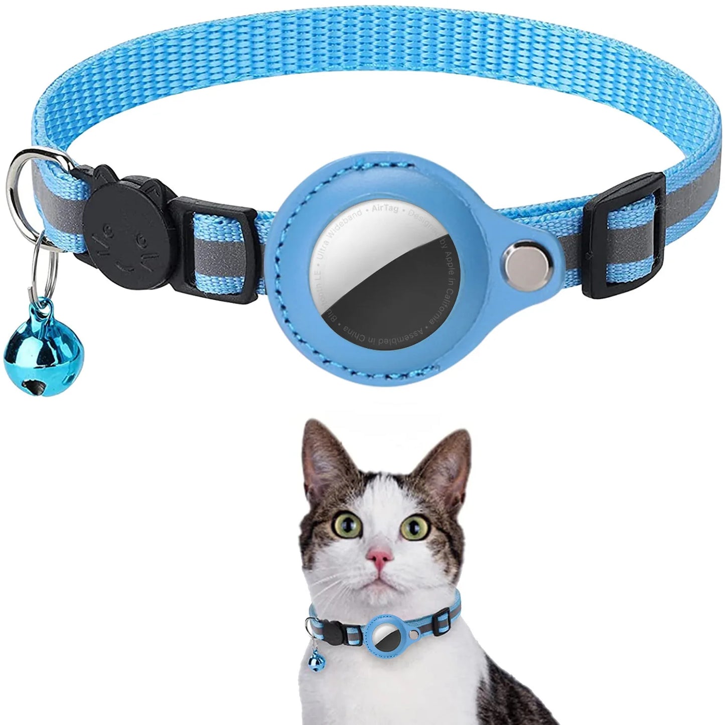 Cat AirTag Holder Collar – Breakaway Reflective Waterproof Bell
