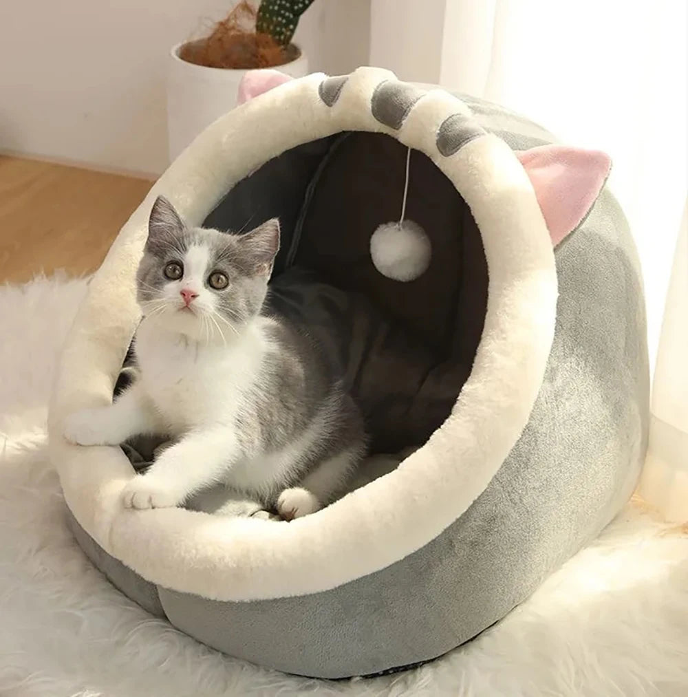 Foldable Cat Cave Bed with Animal Ear Design – Washable, Breathable & Cozy for Cats and Small Dogs
