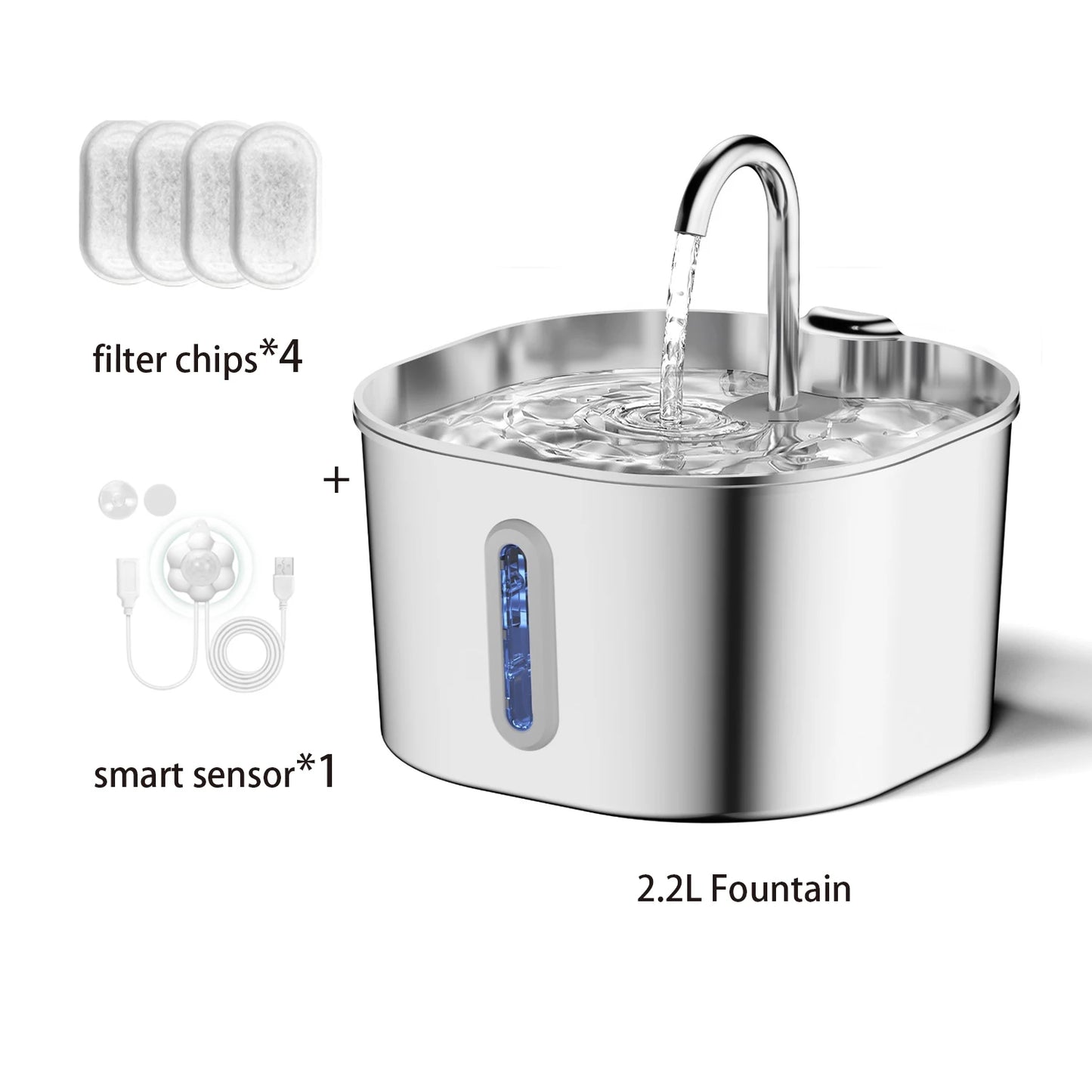 Stainless Steel Cat Water Fountain – 2.2L Auto Filter with Sensor