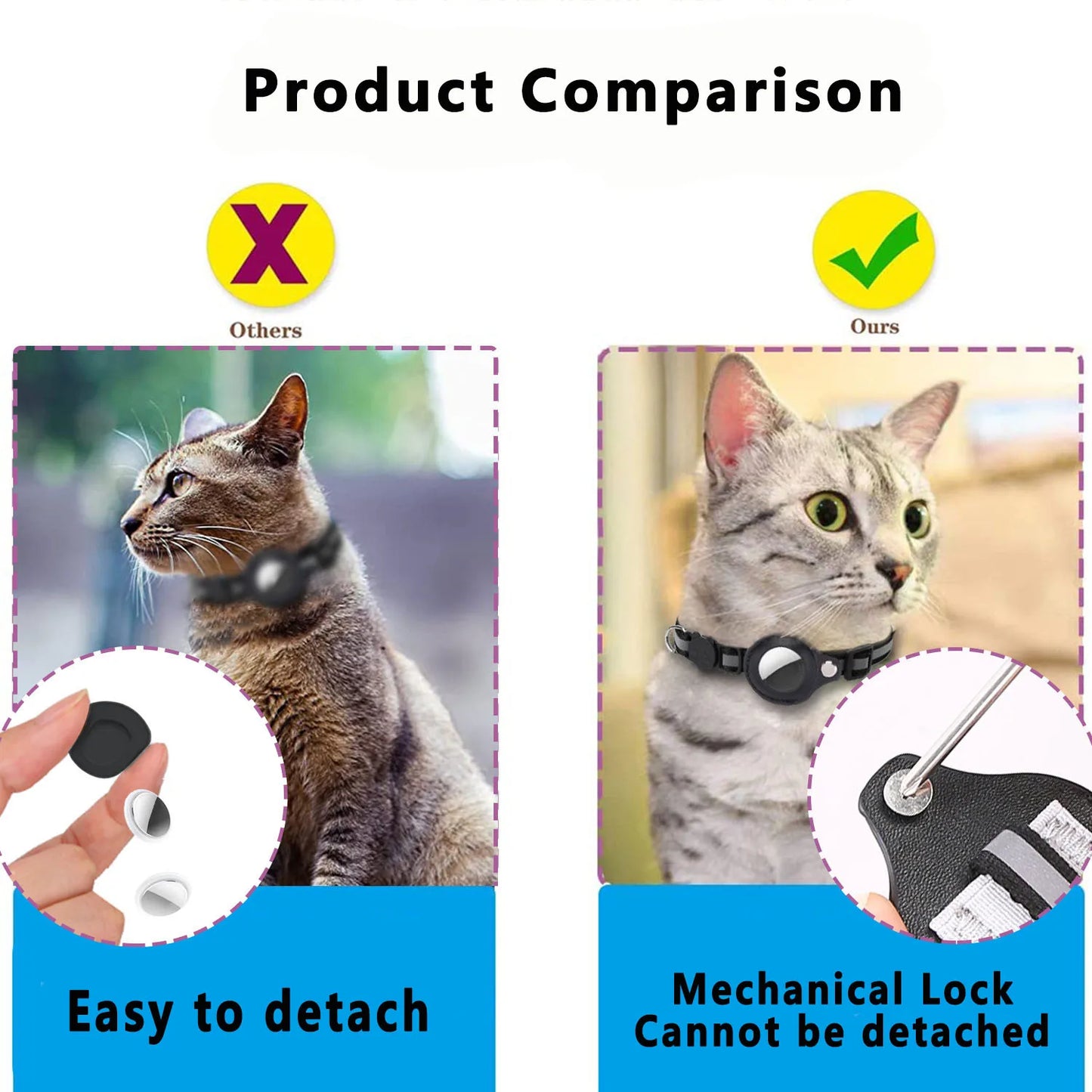Cat AirTag Holder Collar – Breakaway Reflective Waterproof Bell