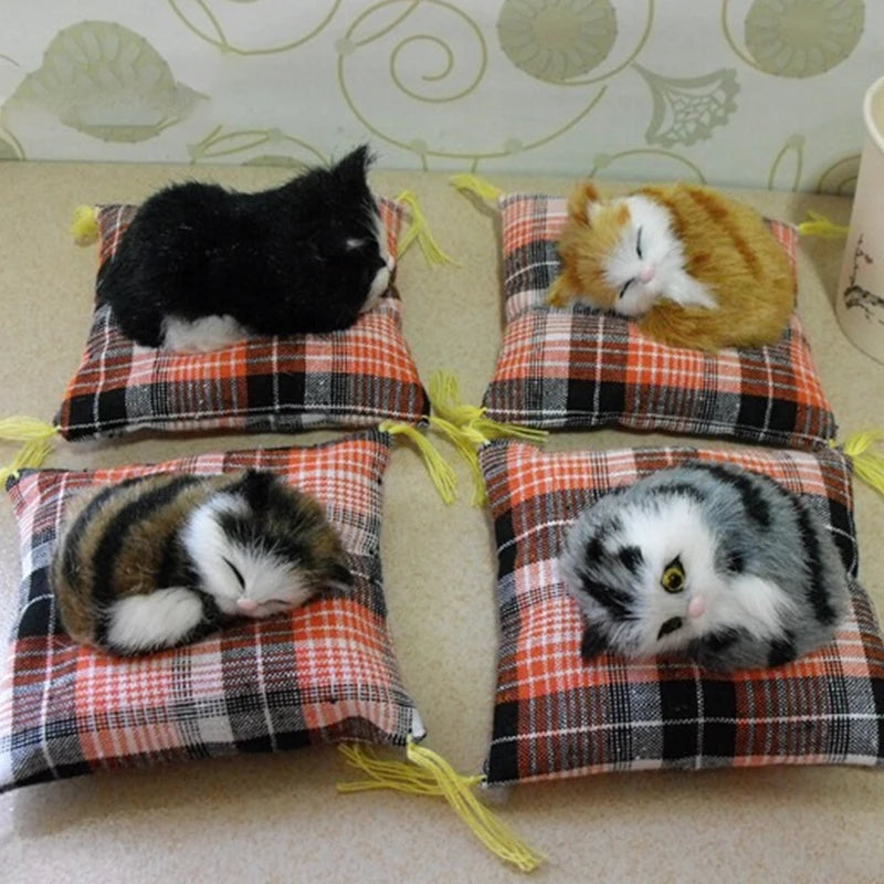 Realistic Napping Cat Ornament – Lifelike Cat Cushion Decor for Home & Desk