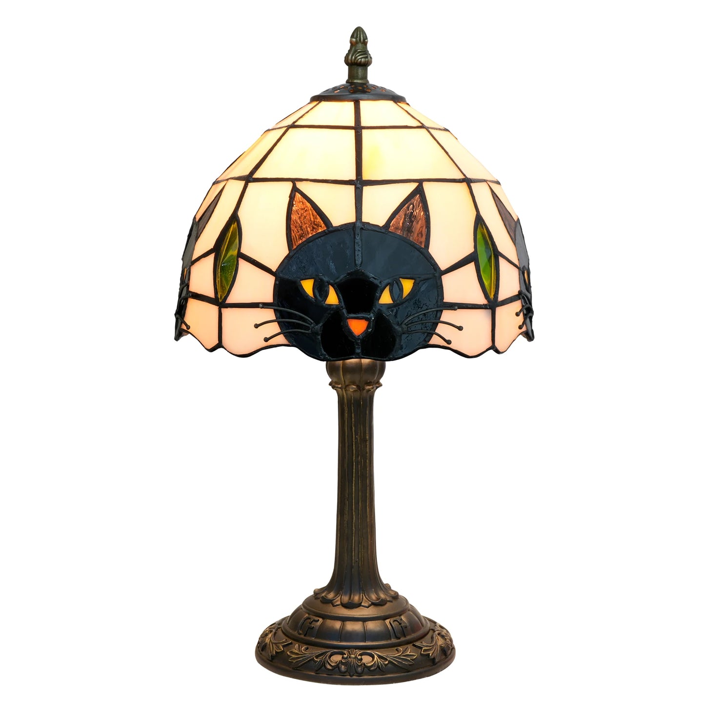 Black Cat Stained Glass Table Lamp – Artistic Cat Lover Bedside Decor