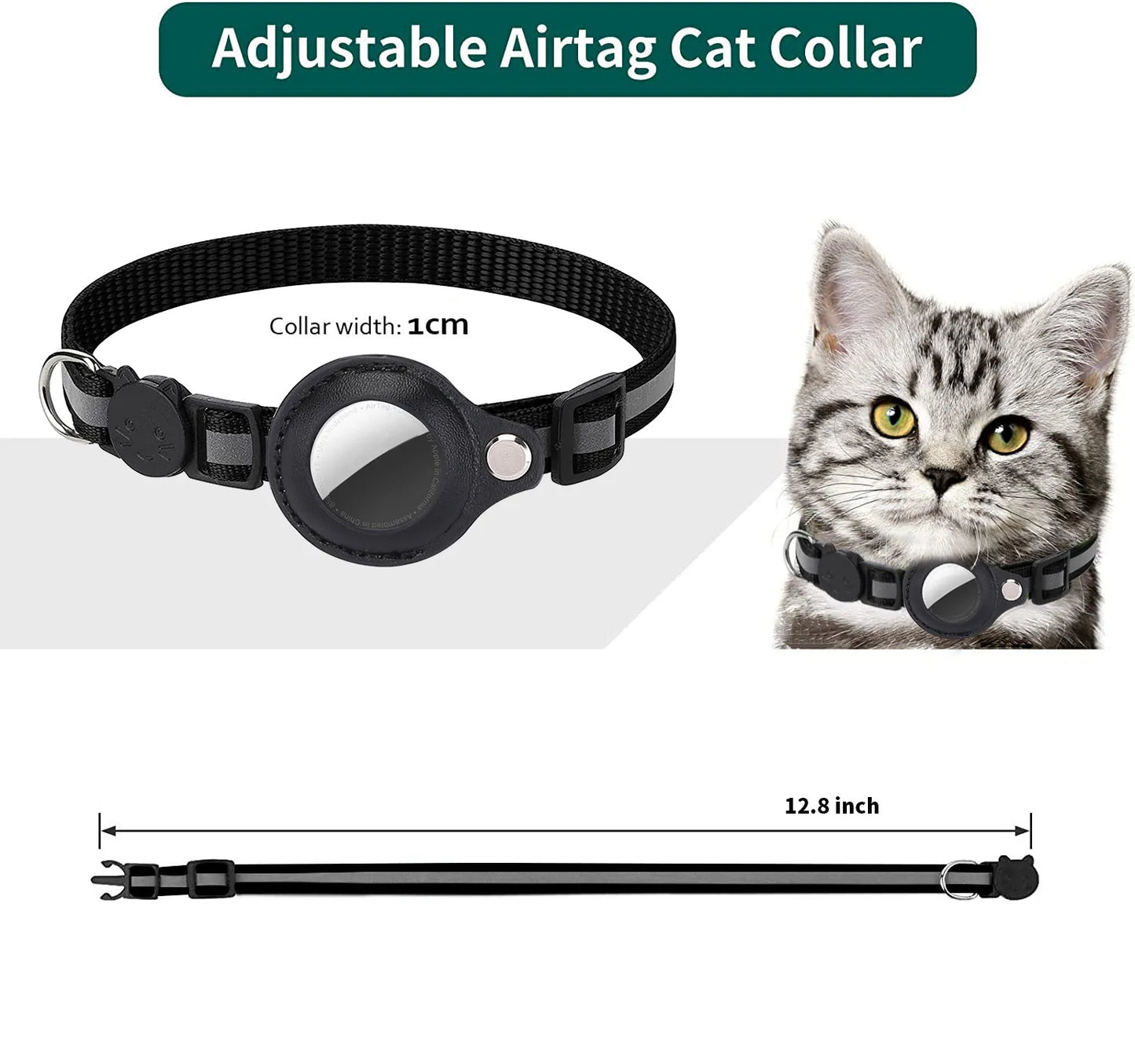 Cat AirTag Holder Collar – Breakaway Reflective Waterproof Bell