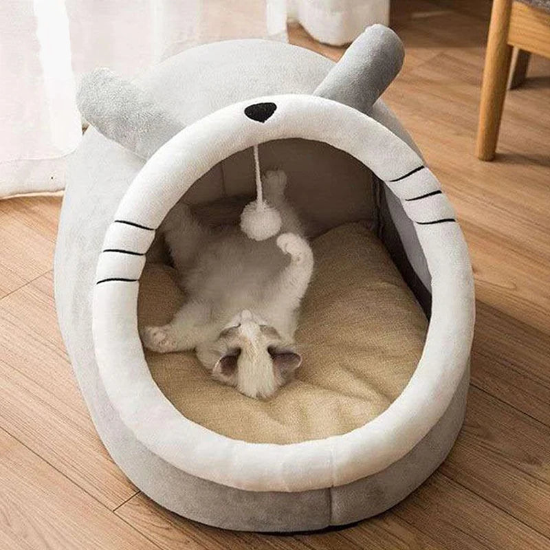 Foldable Cat Cave Bed with Animal Ear Design – Washable, Breathable & Cozy for Cats and Small Dogs