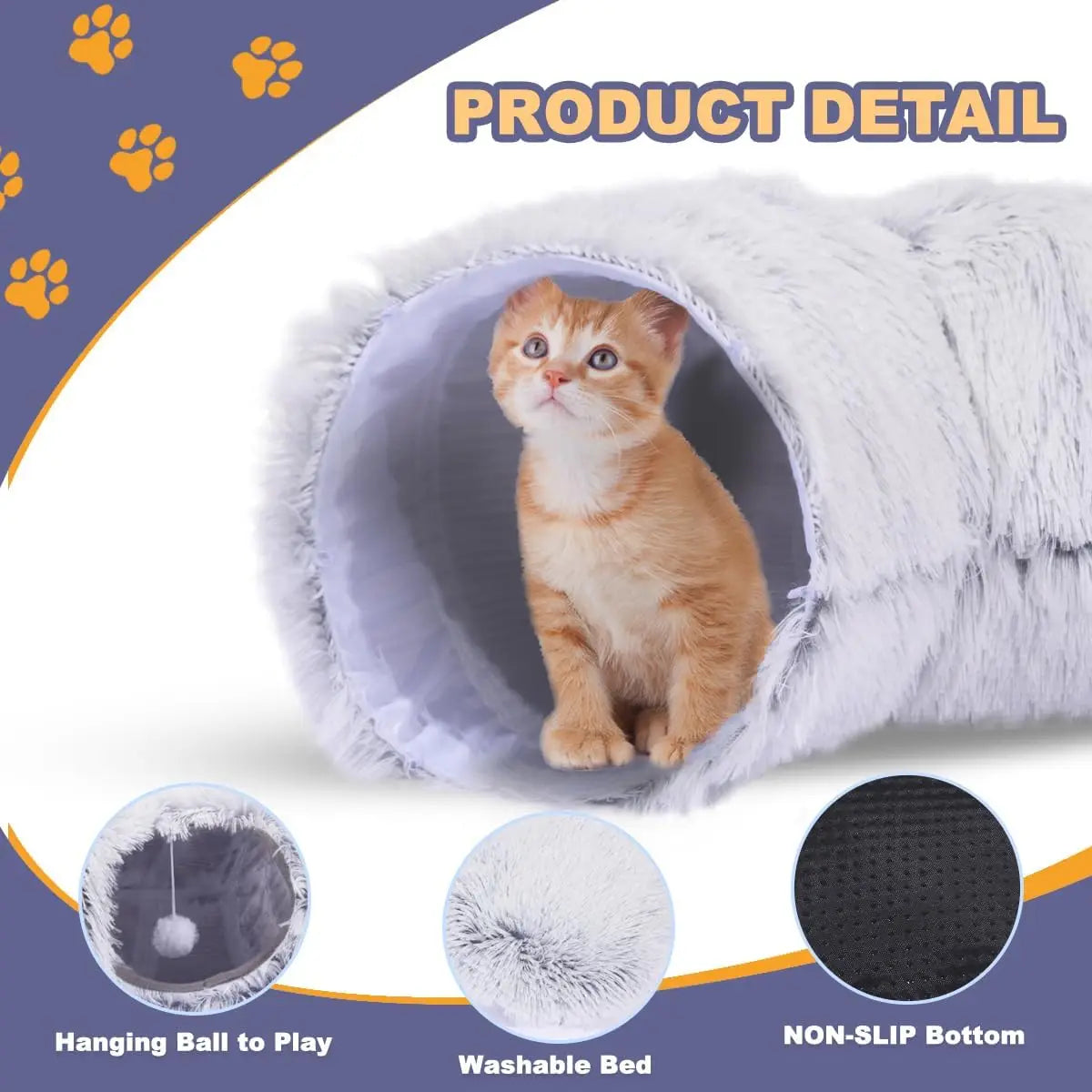 Cozy Plush Cat Tunnel Bed – 2-in-1 Foldable Nest with Removable Cover