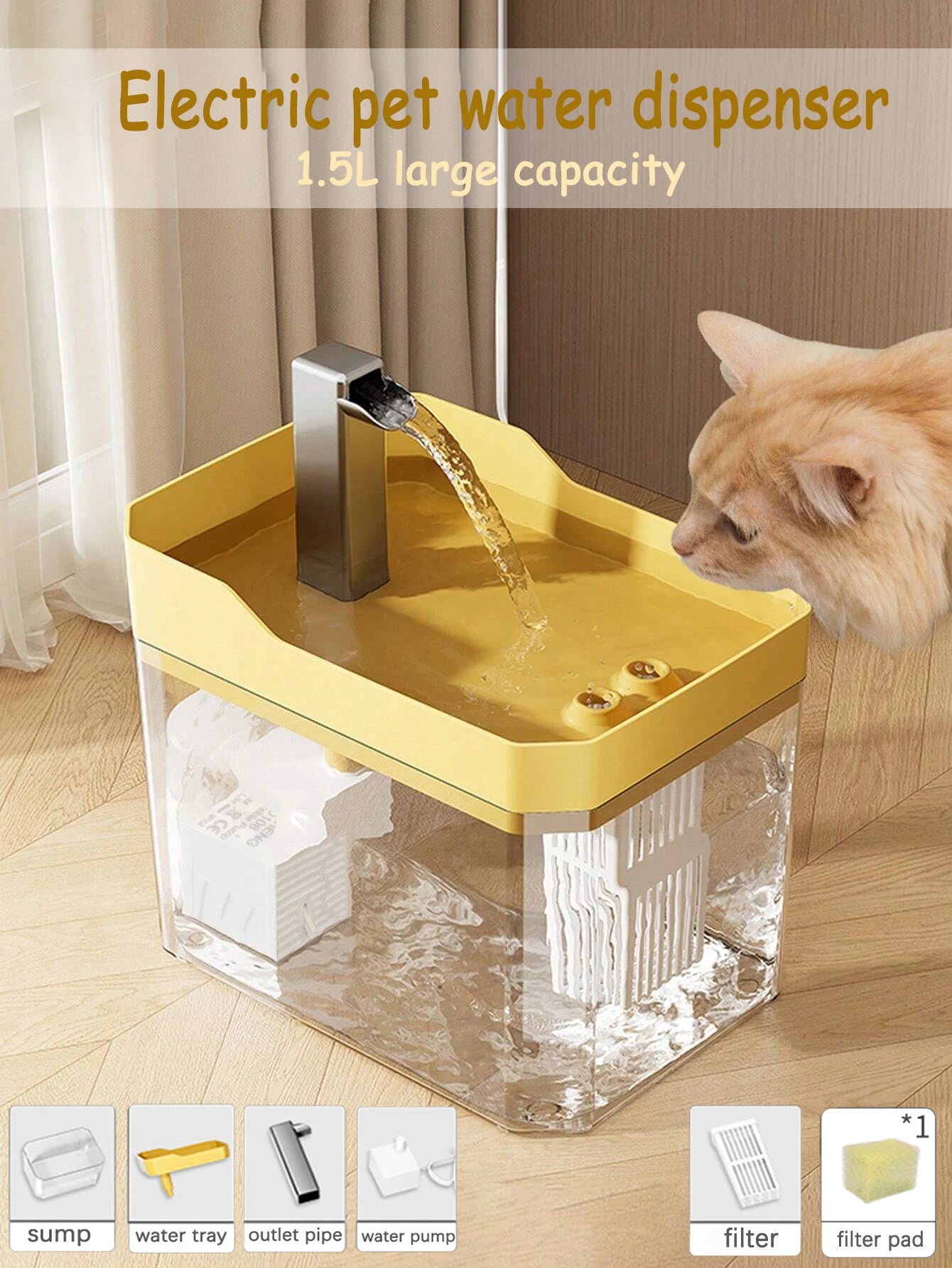 Cat Water Fountain Auto Filter – Transparent USB Silent Drinker