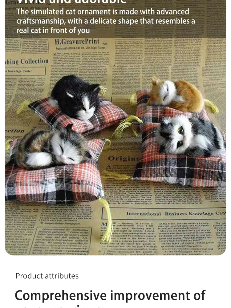 Realistic Napping Cat Ornament – Lifelike Cat Cushion Decor for Home & Desk
