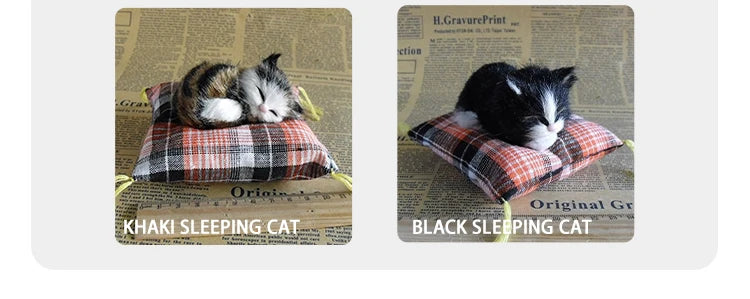 Realistic Napping Cat Ornament – Lifelike Cat Cushion Decor for Home & Desk