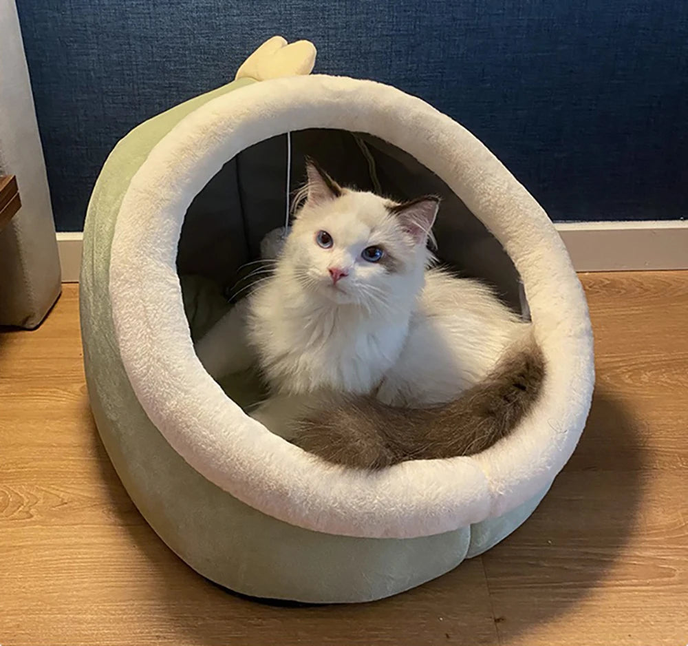 Foldable Cat Cave Bed with Animal Ear Design – Washable, Breathable & Cozy for Cats and Small Dogs