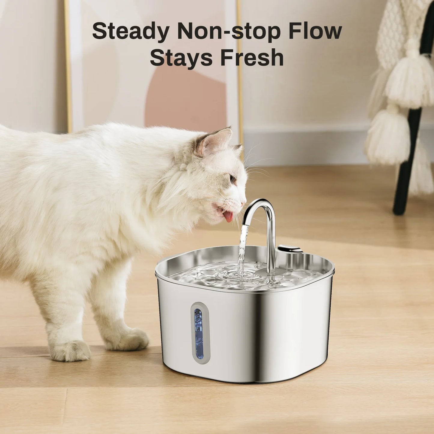 Stainless Steel Cat Water Fountain – 2.2L Auto Filter with Sensor