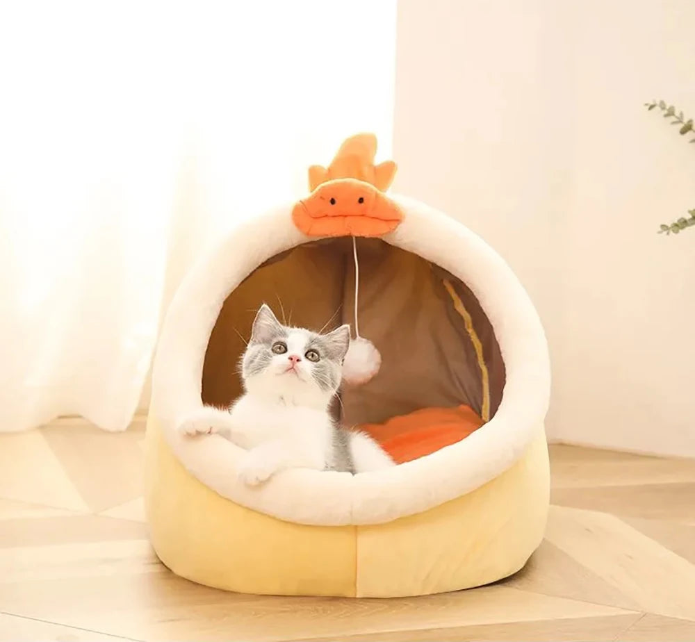 Foldable Cat Cave Bed with Animal Ear Design – Washable, Breathable & Cozy for Cats and Small Dogs