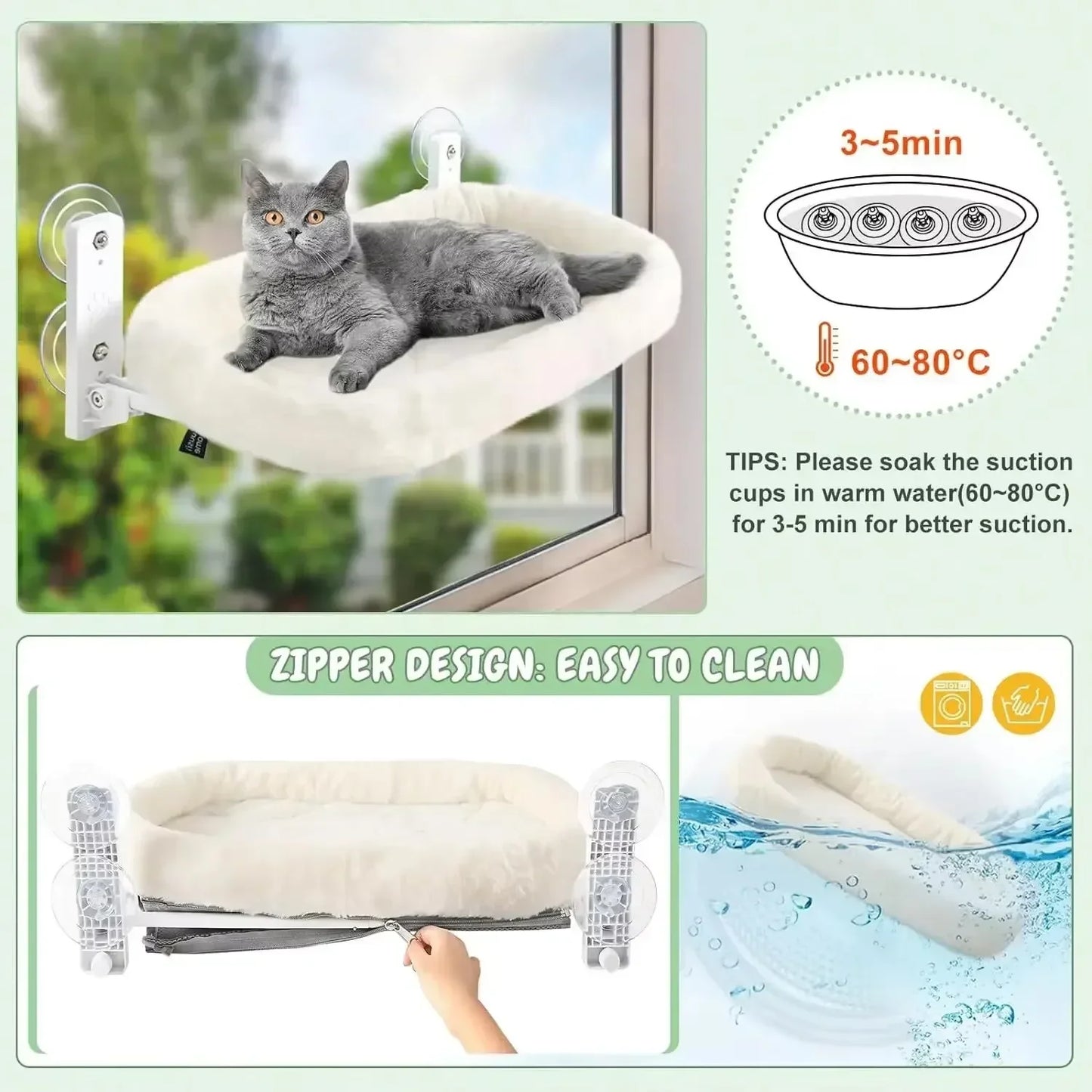 Window Cat Hammock – Suction Cup Perch for Sunbathing Cats