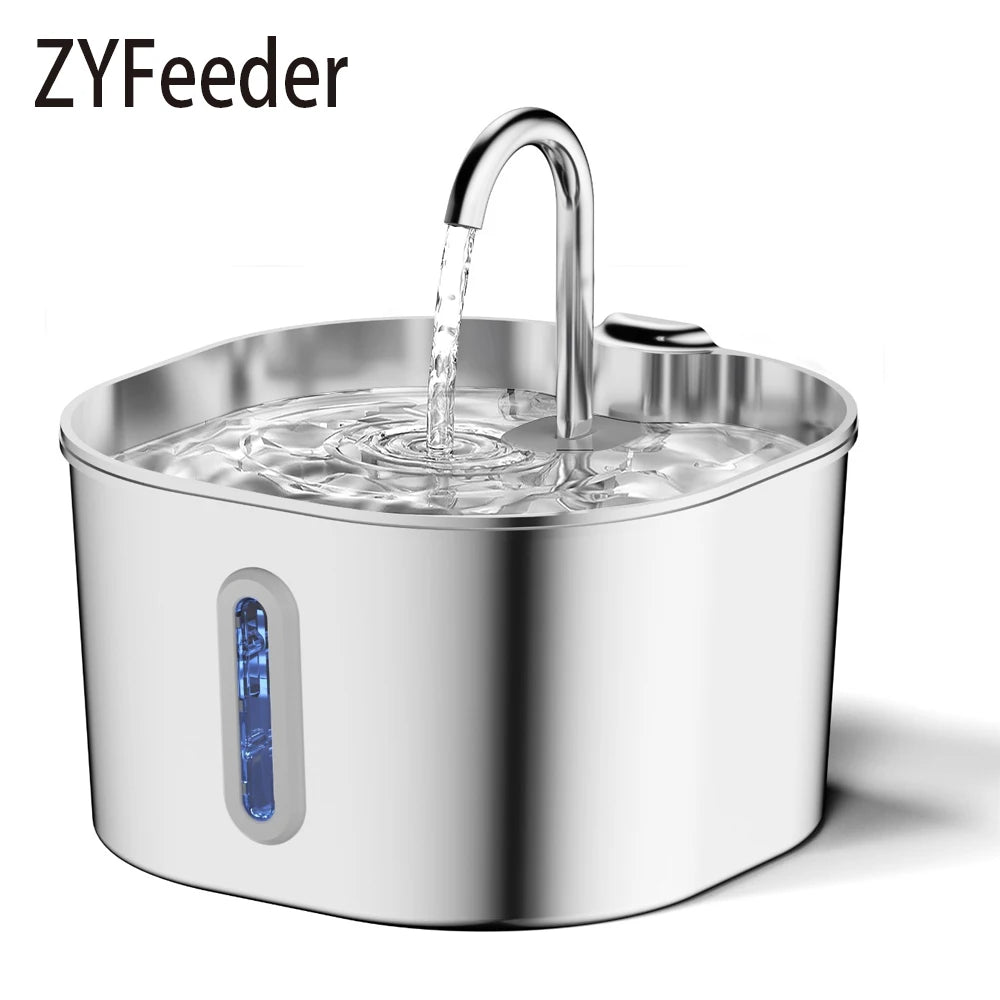 Stainless Steel Cat Water Fountain – 2.2L Auto Filter with Sensor