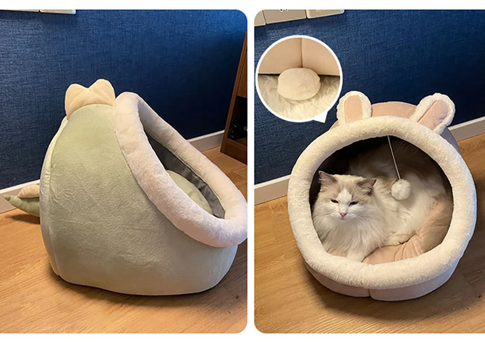 Foldable Cat Cave Bed with Animal Ear Design – Washable, Breathable & Cozy for Cats and Small Dogs