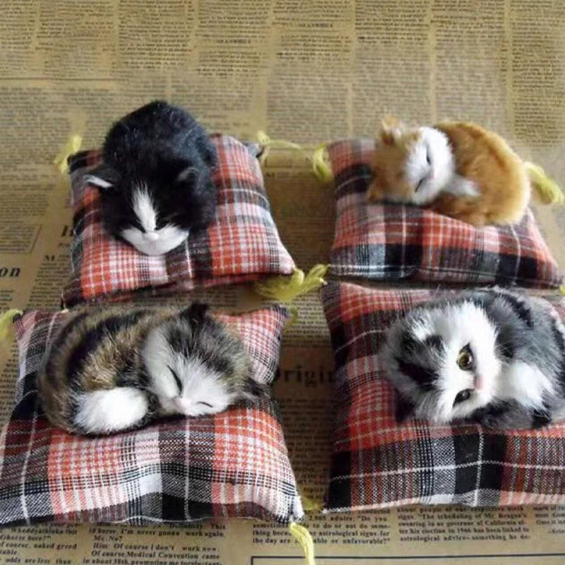 Realistic Napping Cat Ornament – Lifelike Cat Cushion Decor for Home & Desk