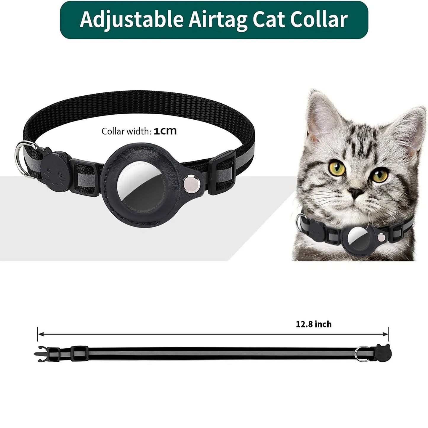 Cat AirTag Holder Collar – Breakaway Reflective Waterproof Bell