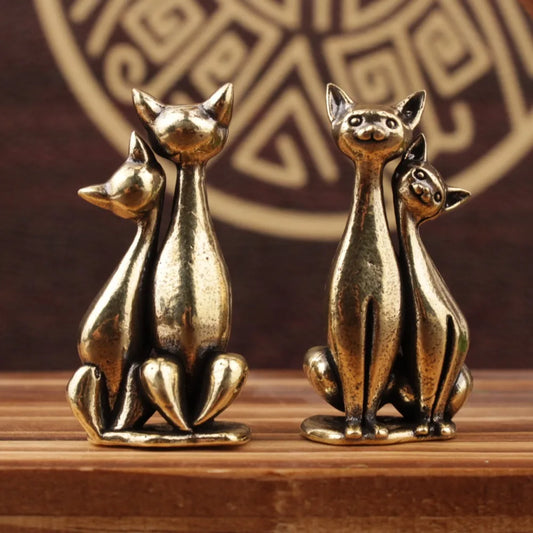 Vintage Brass Couple Cat Sculpture – Elegant Cat Lover Home Decor