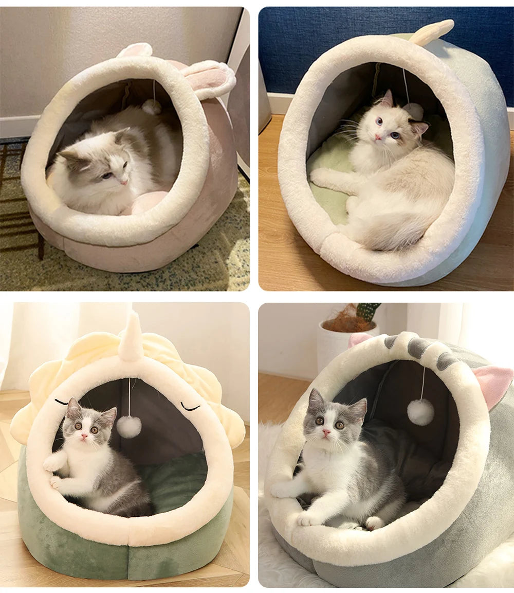 Foldable Cat Cave Bed with Animal Ear Design – Washable, Breathable & Cozy for Cats and Small Dogs